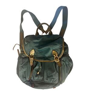 MZ Wallace Teal Nylon Drawstring Backpack Yellow Lining Leather Trim